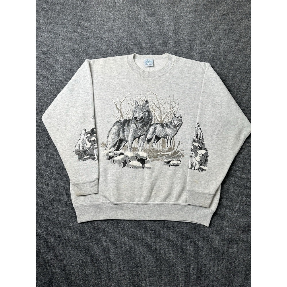 Mens‎ Sweatshirt Pacific Sports Wolves Graphic Made in USA Gray, Size L/XL
